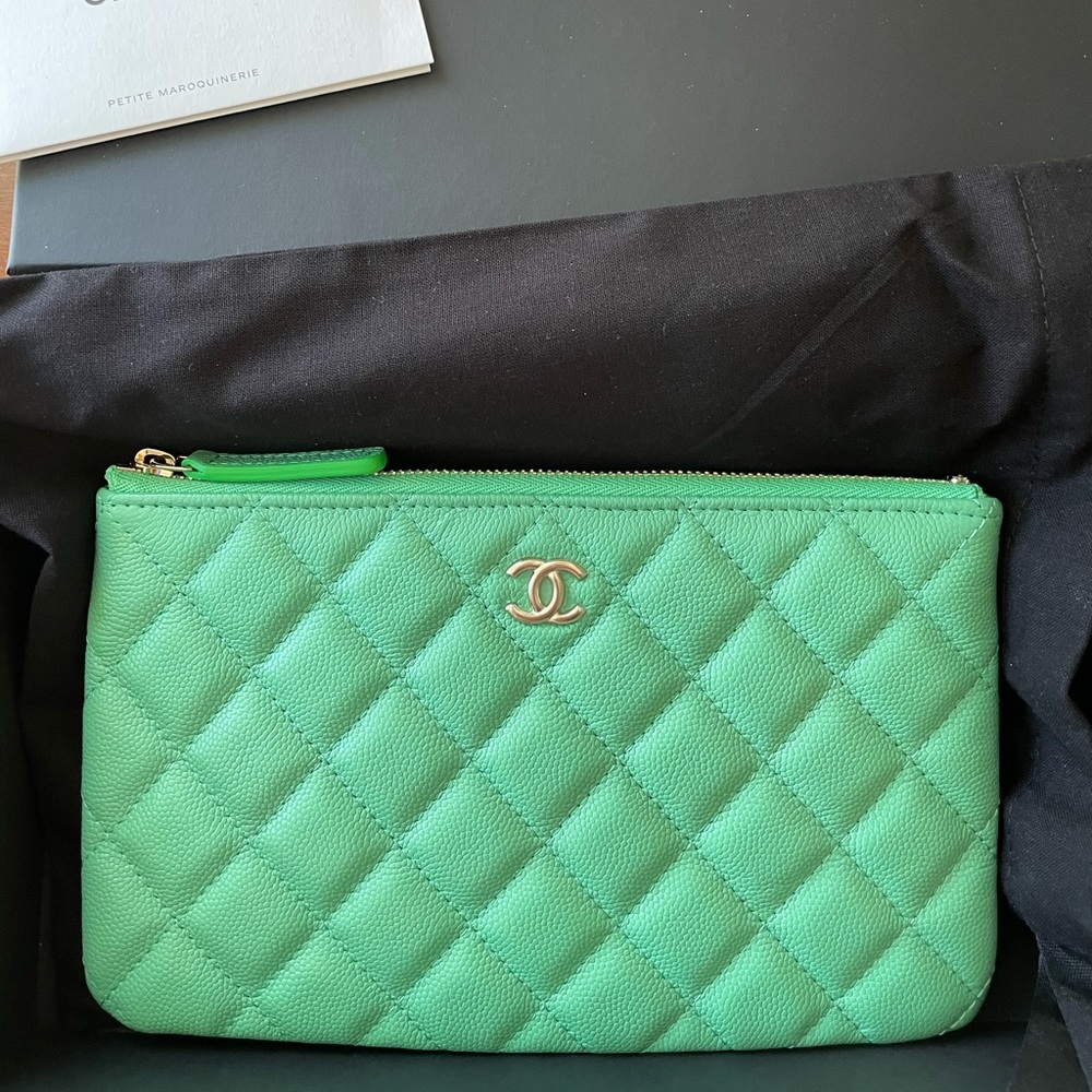 CHANEL Green Quilted Clutch